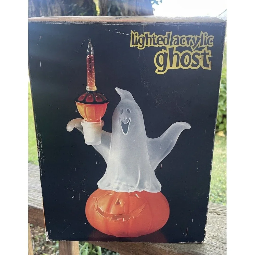 Halloween JCPenny Acrylic Light Up Ghost on Pumpkin Decoration